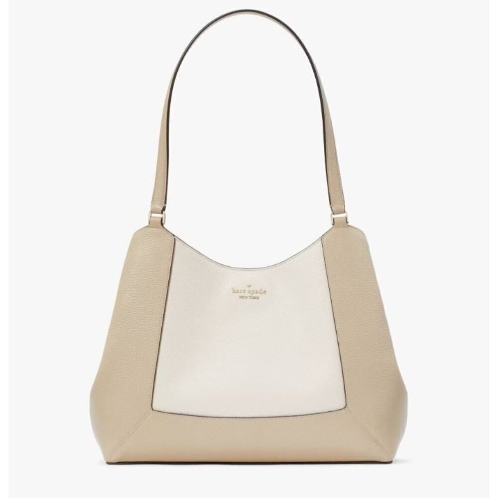 Kate Spade Womens Pebbled Leather Lena Sand Colorblock Large Shoulder Bag New